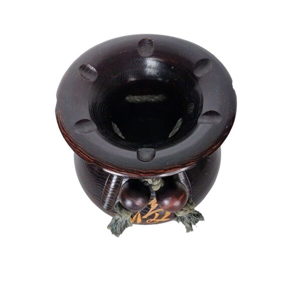 Vintage Blessing Bag Vase Solid Wood Alter Incense Offering Bowl Pot Cauldron - Picture 3 of 8